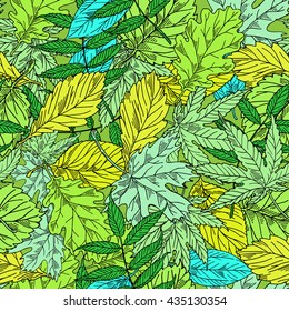 Bright pattern from leaves, background leaves, summer fabric of green leaves, Vector illustration.