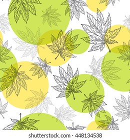 Bright pattern from leaves, background leaves, summer fabric of green leaves, Vector illustration.