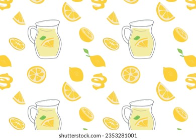 bright pattern with lemonade and lemon slices. 