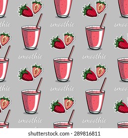 Bright pattern made from hand drawn cocktails and berries. Vector illustration