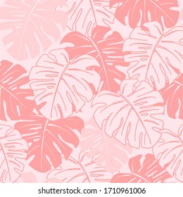 Bright pattern of monstera leaves. Creates an atmosphere of tropics, summer and relaxation. Suitable for printing on fabric and stationery.