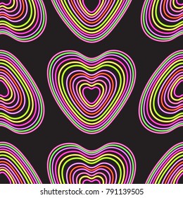 Bright pattern with neon hearts. Vector illustration.
