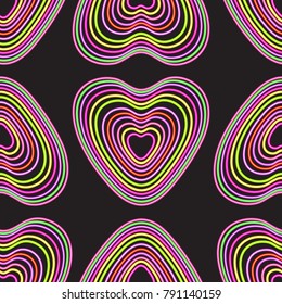 Bright pattern with neon hearts. Vector illustration.