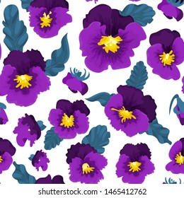 Bright pattern with pansies on white background
