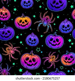bright pattern with purple festive pumpkins
