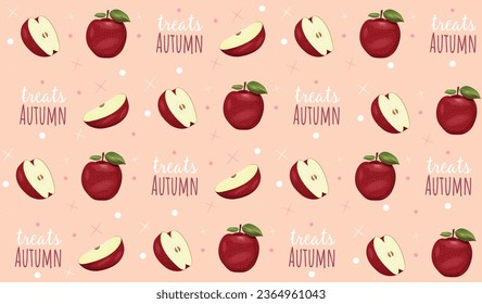 Bright pattern with red apples and slices on a delicate background.
