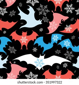 Bright pattern of silhouettes of bats on a white background