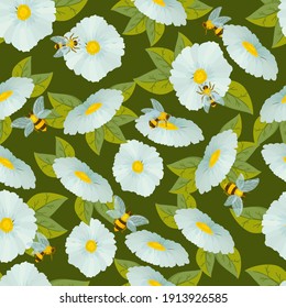 bright pattern of simple flowers. seamless pattern of plants in pastel colors. vector illustration drawn in cartoon style isolated on white background