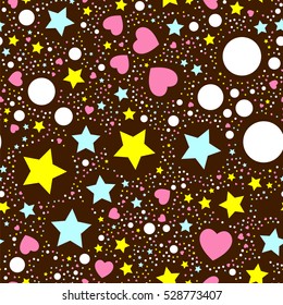 Bright pattern with stars and circles. Space pattern. Children's background. 