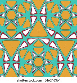 bright pattern in the style of the fifties, colorful kaleidoscope of orange and neon