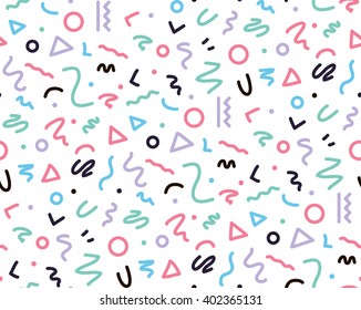 Bright pattern in the style of the Memphis line. Geometric pattern for the cover, booklet, wallpaper, gift. Pattern birthday.
