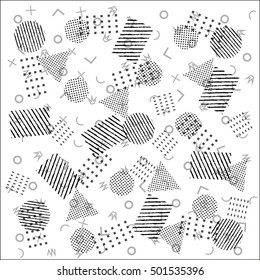 Bright pattern in the style of the Memphis line. Geometric pattern for the cover, booklet, wallpaper, gift. Pattern birthday.