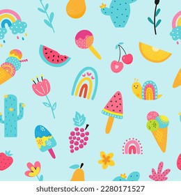 Bright pattern with summer hand drawn elements