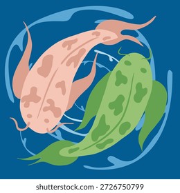 Un patrón brillante de peces koi remolinos sobre un fondo azul