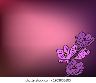 Bright pattern. Vector drawing with pink flowers on a purple background Bright colored illustrations with flowers. Template for web design, postcards, valentines, product presentations. 