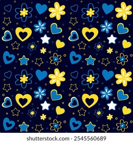 Bright pattern of vector yellow and blue on a dark background, illustration about hands