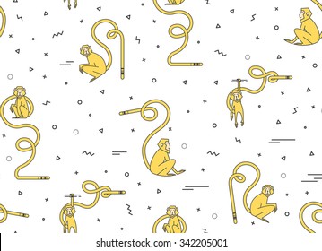 Bright pattern with white monkeys for printing. Illustration of a simple wedge for the new year 2016. The style hipster