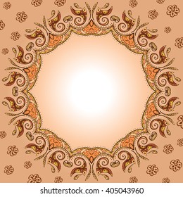 Bright patterned frame for text . Indian pattern with circular symmetry