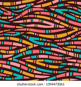 Bright Patterned Tribal Abstract Hand Drawn Wavy Vector Seamless Pattern. Zebra Animal Skin. Colorful Trendy Print