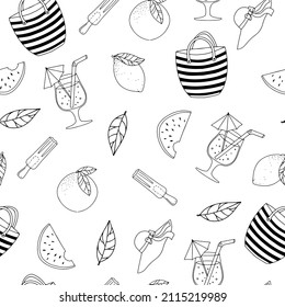 Bright patterns about summer holidays and recreation. Beach vacation accessories. Vector illustration isolated on white background.