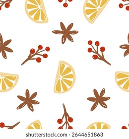 Bright patterns of lemon and star anise in a seamless design. Vector illustration