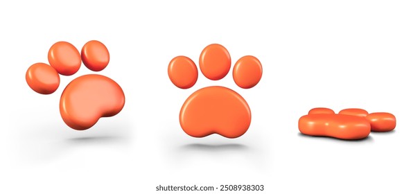 Bright paw print in 3D style. Vector symbol of goods, services for animals