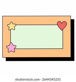 Bright peach rectangular text box with green center, yellow and pink stars, and a red heart. Great for planners, labels, scrapbook, and digital journaling templates.