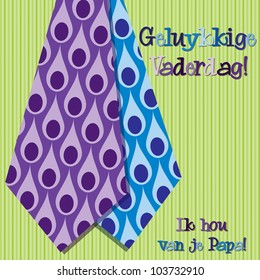Bright peacock design Dutch 'Happy Father's Day' neck tie card in vector format.