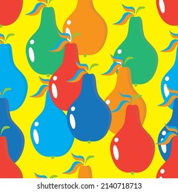 Bright pear fruit seamless pattern on yellow background vector illustration.