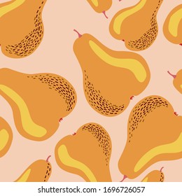 Bright pears vector seamless pattern for textile, decor, packaging, backgrounds