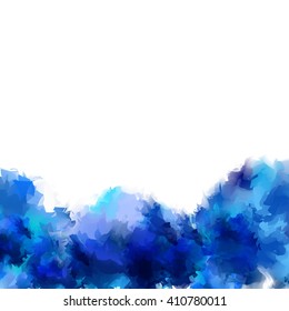 Bright peeking from the bottom vortex blue color as the sea watercolor blot isolated on white background with space for text.