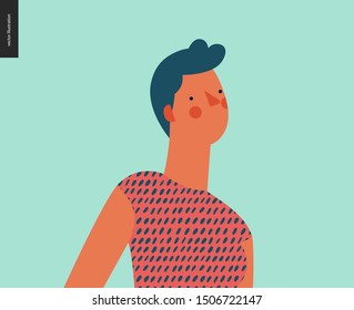 Bright people portrait - hand drawn flat style vector design concept illustration of young brunette short haired woman, face and shoulders avatar. Flat style vector icon