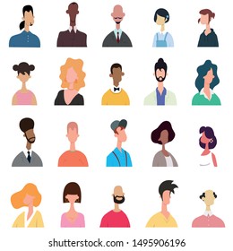 Bright people portraits set - hand drawn flat style vector design concept illustration of young men and women, male and female faces and shoulders avatars. Flat style vector icons set