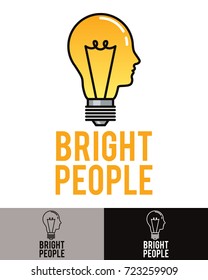 Bright People is a template logo in vector format, completely re-sizable and in color and black and white versions. Is a human head and a lit light bulb, the symbol of ideas, intelligence, innovation.