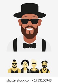 Bright person portrait. Avatars set. Hand drawn flat style. Illustration of male and female faces and shoulders. Vector people icons.