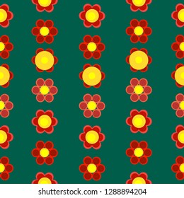 Bright picture pattern with red flowers on a green background. vector