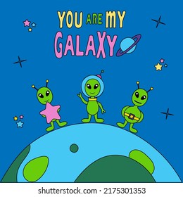 Bright picture with three aliens. Use for poster, cover, flyer, banner, brochure.