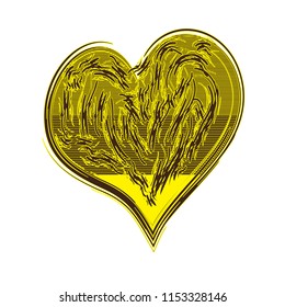 Bright Picturesque Heart Isolated on White Vector Illustration. Graphic drawing in the style of Japanese painting. Perfect for prints on clothes, covers, stickers, badges, posters