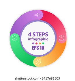 Gráfico circular luminoso con 4 pasos. infografías empresariales para su uso en sitios web y presentaciones. 3 D. Ilustración vectorial.