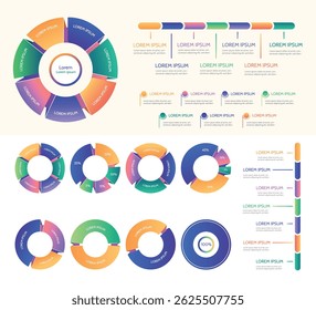 Bright Pie Chart Templates. Vector Set of Circular Colorful Infographics