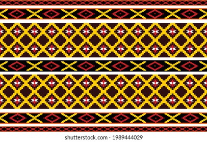 Bright pine fabric design with ethnic geometric patterns for a striped background or wallpaper.