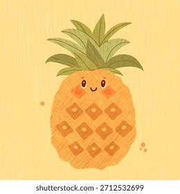 Bright pineapple on a textured background in a cheerful cartoon style. Fun, tropical and lively illustration perfect for food themes, packaging and playful designs.