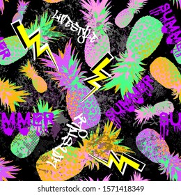 Bright pineapple pattern.Summer mood.Vector illustration