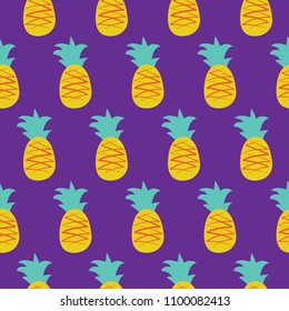 Bright pineapple seamless vector pattern on violet