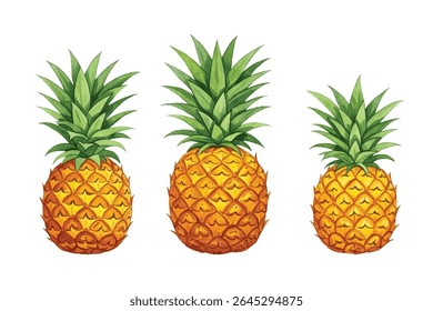 Bright pineapples with lush green crowns in a row-perfect for tropical-themed designs, summer vibes, or exotic food projects. Fresh, juicy, and bursting with sunny charm.