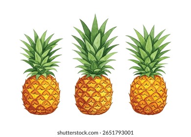 Bright pineapples with lush green crowns in a row-perfect for tropical-themed designs, summer vibes, or exotic food projects. Fresh, juicy, and bursting with sunny charm.