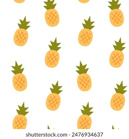 Bright pineapples on white background seamless pattern