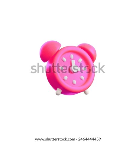 Bright pink 3D alarm clock icon. Vector illustration of a classic alarm clock design in a vivid pink hue, symbolizing punctuality, wakefulness, and playful design.