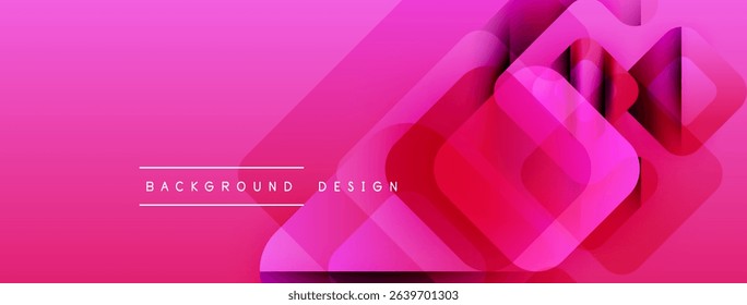 Bright pink abstract background. Overlapping squares create dynamic visual effect. Text reads background design. Modern, vibrant composition.