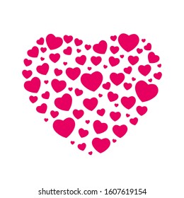 Bright pink abstract banner heart made up of many hearts. The concept of Valentine's Day, Mother's Day, Valentine's Day, wedding, marry me. flat vector illustration isolated on white background
